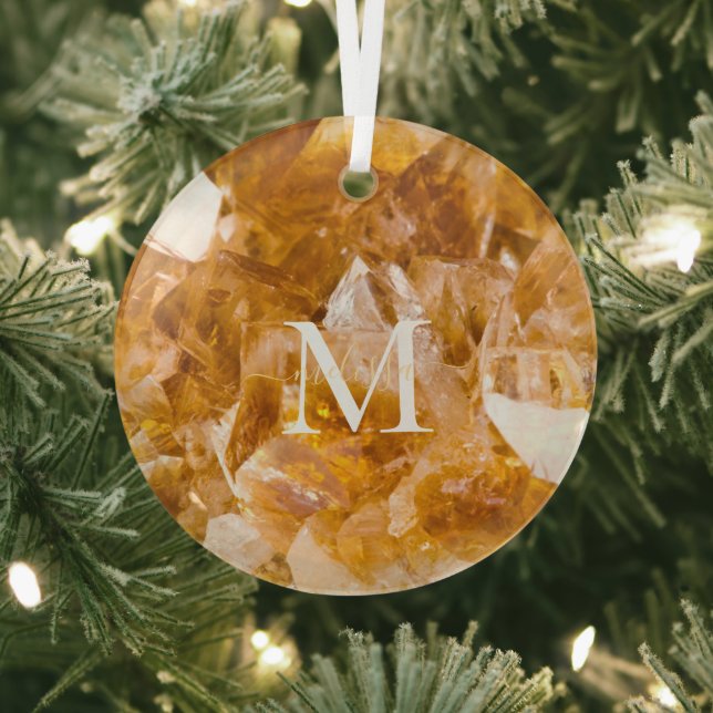 Citrine Birthstone Monogram Personalized Name  Glass Ornament (Insitu)