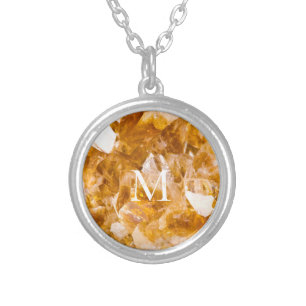 Citrine Birthstone Monogram Personalized Name Silver Plated Necklace