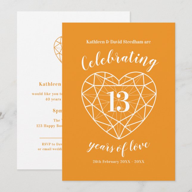 Citrine celebrating 13 years of love party invites (Front/Back)
