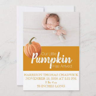 Citrine Fall Harvest Pumpkin Single Photo Baby Announcement