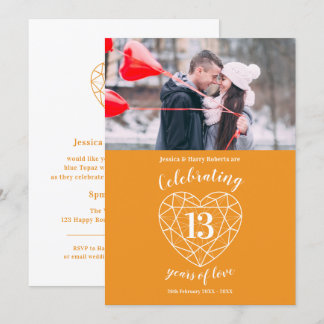 Citrine heart anniversary 13 years photo orange invitation
