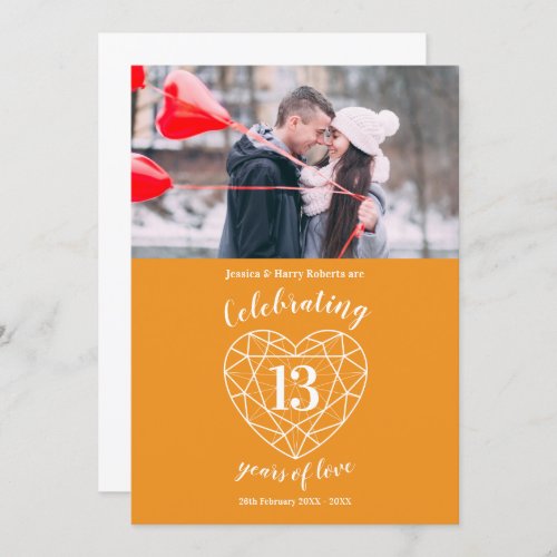 Citrine heart anniversary 13 years photo orange invitation