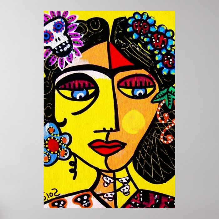 Citrine Sugar Skull Mexican Lady Poster