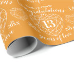 Citrine wedding anniversary 13 years of love wrapping paper<br><div class="desc">Citrine celebrating 13 years of love anniversary wrapping paper. Simple outline heart stone effect line art graphics orange and white 13th Wedding Anniversary wrapping paper. Customize with your own thirteenth wedding anniversary names and marriage from and to years. The 13th wedding anniversary is associated with the gemstone citrine and the...</div>