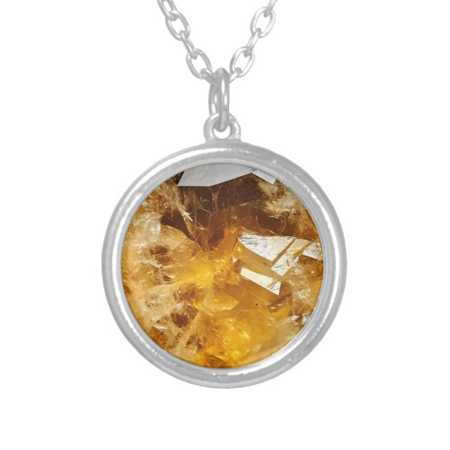 Citrine Yellow Gem Pattern Silver Plated Necklace (Front)