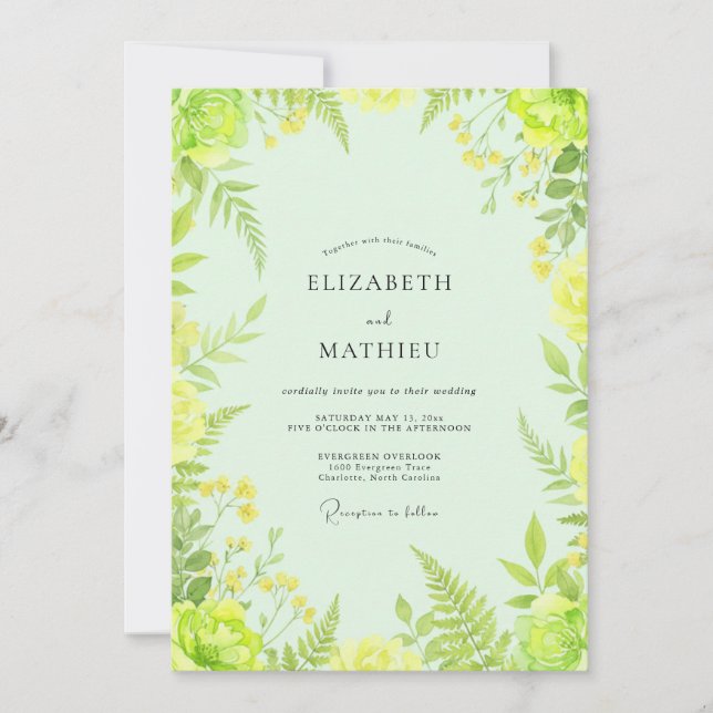 Citron Fern Wedding Invitation (Front)