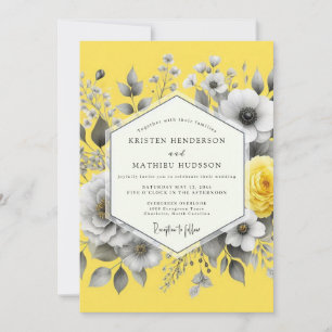 Citron Graphite Flora Wedding Invitation
