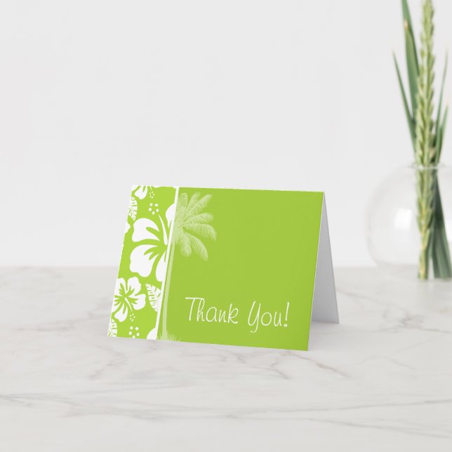 Citron Green Tropical Hibiscus; Summer Palm Thank You Card (Front)