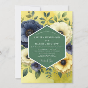 Citron Indigo Bloom Wedding Invitation
