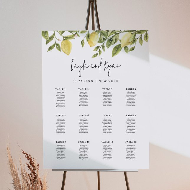 CITRON Lemon Wedding Seating Chart 18"x24" Foam Board (Creator Uploaded)