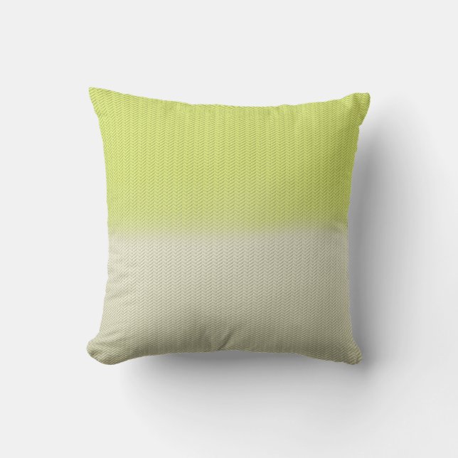 Citron Lime Green Dusty Cream Digital Herringbone Throw Pillow (Front)