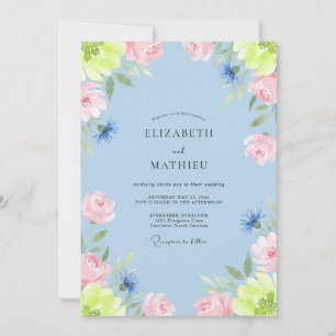 Citron Pink Peony Wedding Invitation