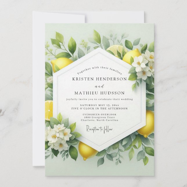 Citron Zesty Botanical Wedding Invitation (Front)