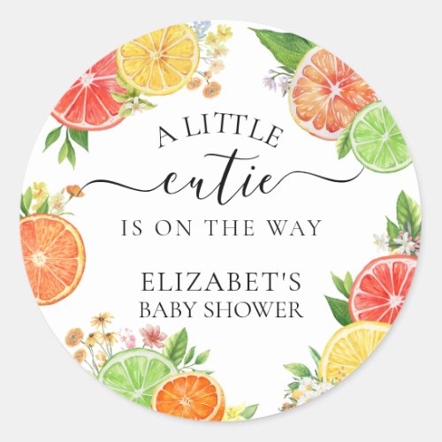 Citrus A Little Cutie Baby Shower Classic Round Sticker