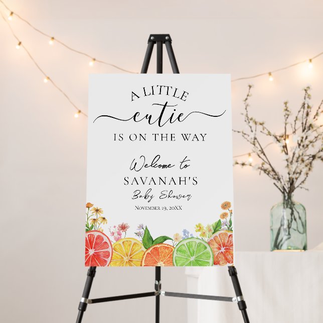 Citrus A Little Cutie Baby Shower Welcome Sign (In Situ (Stand))