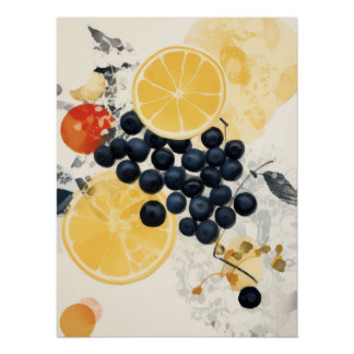 Citrus and Berry Botanical Mixed Media Poster