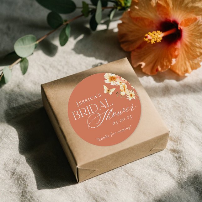 Citrus and Floral Bridal Shower Classic Round Sticker (Creator Uploaded)