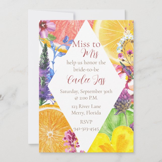 Citrus and Floral Bridal Shower Invitation (Front)