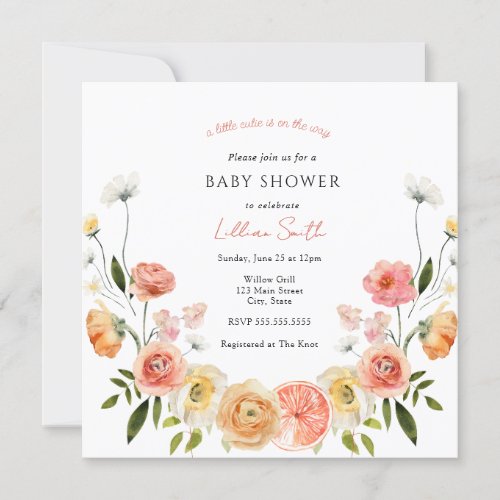 Citrus and Flowers Baby Shower Invitation
