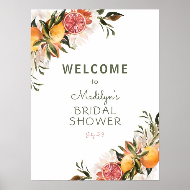 Citrus and Greenery Bridal Shower Welcome Poster (Front)