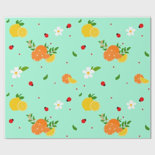Citrus and Ladybug Botanical Pattern with Flowers  Wrapping Paper