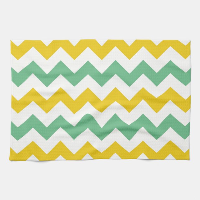 Citrus and Lime Chevron Zigzags Yellow Green Towel (Horizontal)