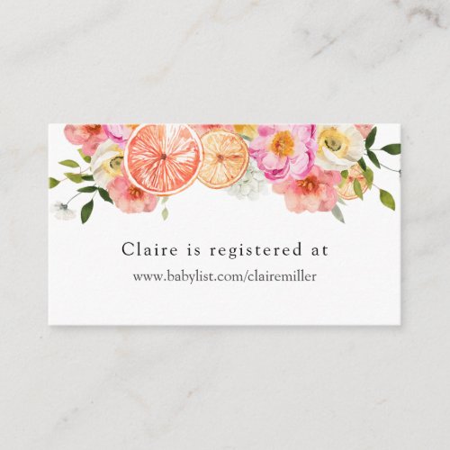 Citrus and Pink Flowers Baby Shower Registry  Enclosure Card