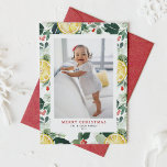 Citrus and Winter Greenery Pattern Christmas Photo Holiday Card<br><div class="desc">Merry Christmas! Give warm holiday greetings to your family and friends with this customizable photo Christmas flat card. It features watercolor botanical pattern of citrus, lemon slices, greenery and holly. Personalize this watercolor Christmas card by adding your own details. This lemon Christmas card is available in a variety of cardstock....</div>