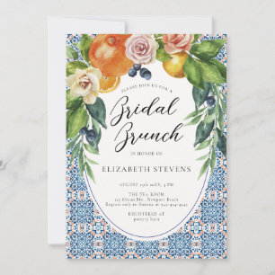 Citrus Arch Italian Blue Tile Modern Bridal Shower Invitation