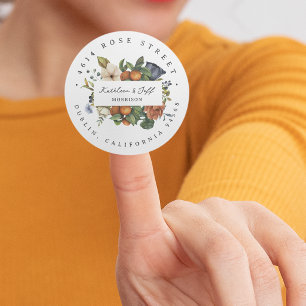 Citrus Autumn Boho Botanical Return Address Classic Round Sticker
