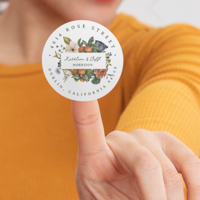 Citrus Autumn | Boho Botanical Return Address Classic Round Sticker (Creator Uploaded)