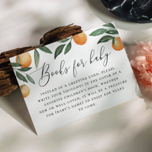 Citrus Baby Shower Books for Baby Orange Rustic Enclosure Card