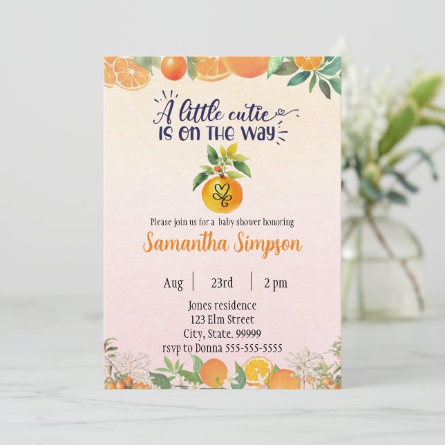 Citrus Baby Shower Botanical Orange Invitation (Standing Front)