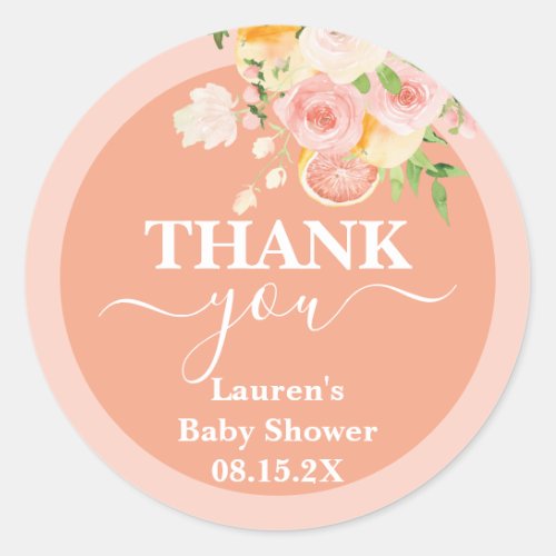 Citrus Baby Shower Girl Classic Round Sticker