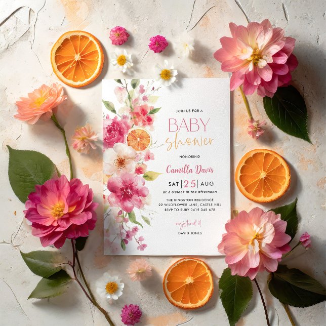 Citrus Baby Shower, Lemon Bright Floral Invitation (Citrus Baby Shower )