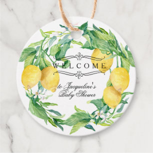 Citrus Baby Shower Theme Lemon Wreath Watercolor Favor Tags