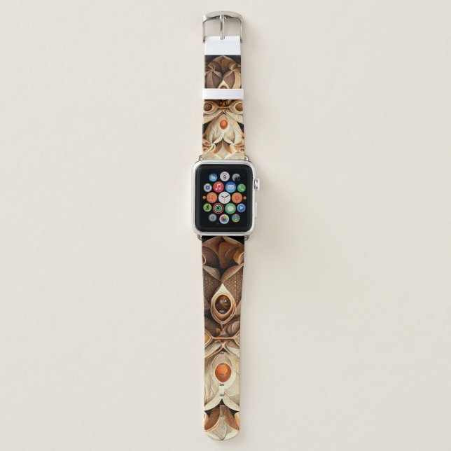 Citrus Beige Brown Ornamental Plaid Decor Pattern Apple Watch Band (Front)