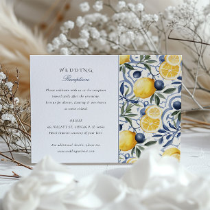 Citrus Bliss & Blue Azulejo Wedding Reception Card