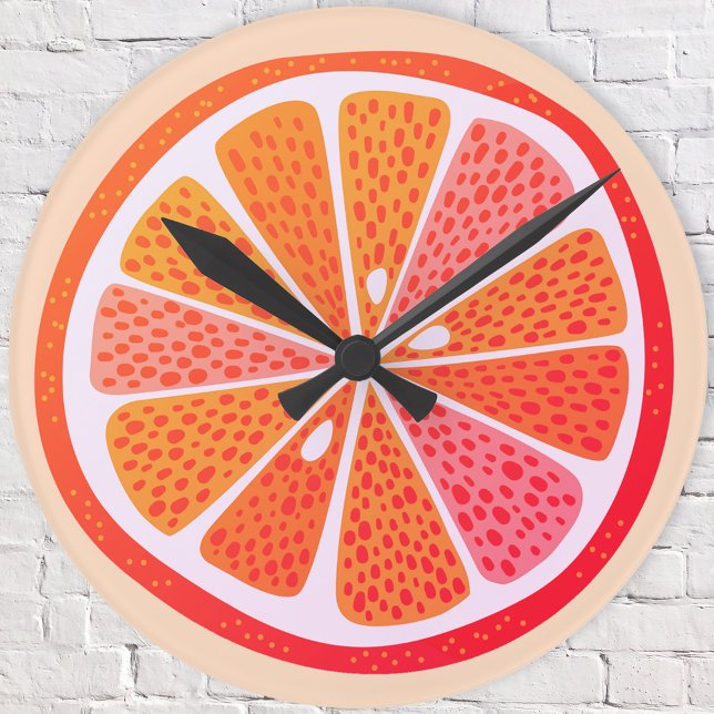 Citrus Blood Orange Fun Round Clock (Fun blood orange citrus fruit wall clock, ideal for kitchen, cafe or chef)