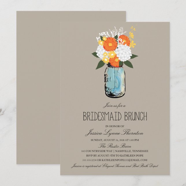 Citrus Bloom Mason Jar | Bridesmaid Brunch Invitation (Front/Back)