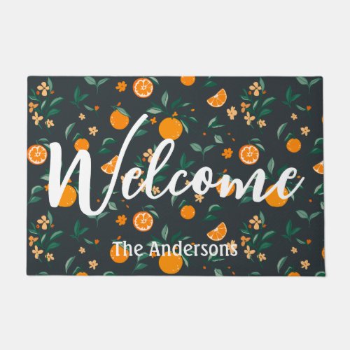 Citrus Bloom Oranges  Botanical Foliage Welcome Doormat