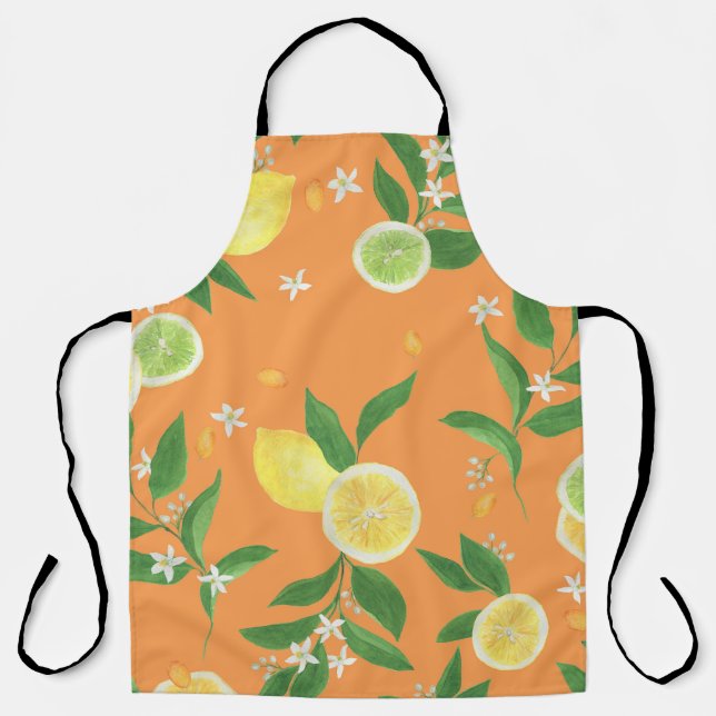 Citrus Bloom Watercolor Fabric Apron (Front)
