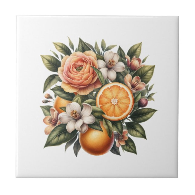 Citrus Blossom Delight Ceramic Tile (Front)