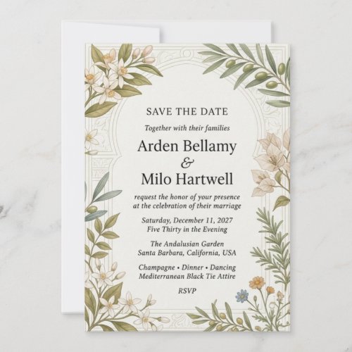 Citrus Blossoms, Olive Branches, Bougainvillea, Ar Invitation