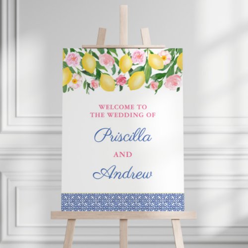 Citrus Blue Tile Mediterranean Wedding Welcome Foam Board