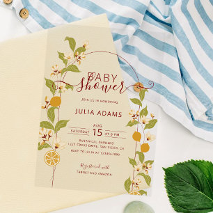 Citrus Blue Yellow Lemon Amalfi Coast Baby Shower Acrylic Invitations