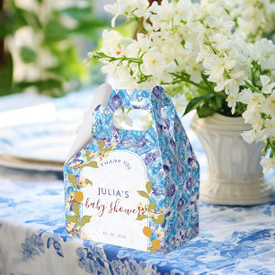 Citrus Blue Yellow Lemon Amalfi Coast Baby Shower Favor Boxes
