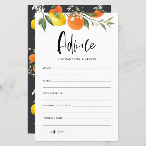 Citrus Botanical Advice for the Bride  Groom Card