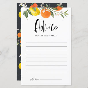 Citrus Botanical Bridal Shower Advice Card