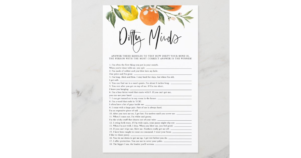 Script Dirty Minds Game Card Dirty Riddles Bachelorette 